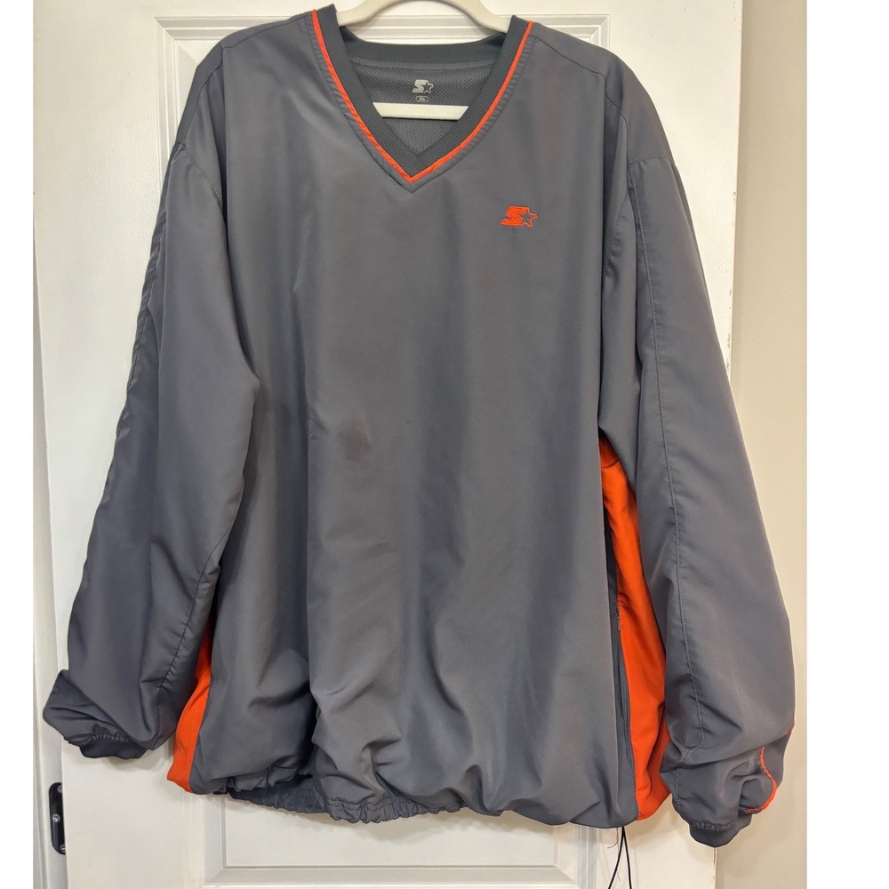 Starter Mens V-Neck Windbreaker Pullover Gray Orange Size 2XL Mesh Lined Jacket